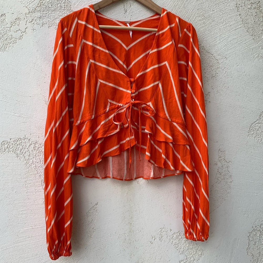 Free People Long Sleeve Orange Blouse size Small